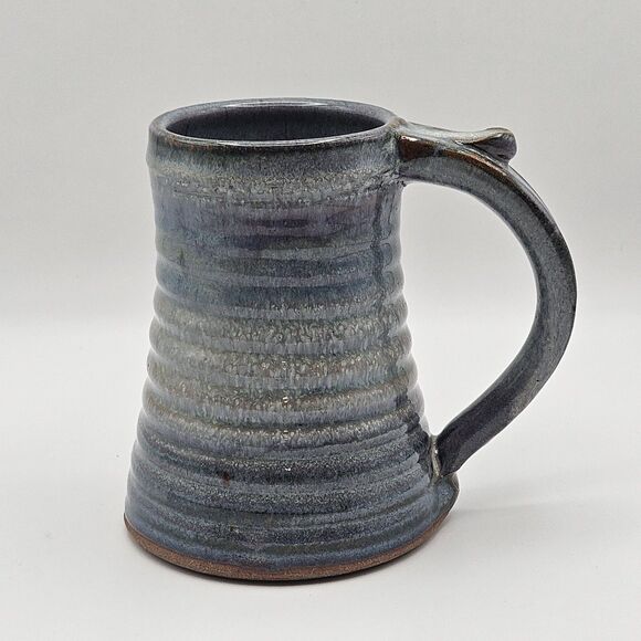 Art Pottery Blue Ceramic Mug Coffee Grog Large Cup Handmade Stoneware Signed - Picture 1 of 14